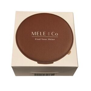 Mele & Co Passage Round Travel Jewelry Case Brown PU Leather Zippered‎ Organizer